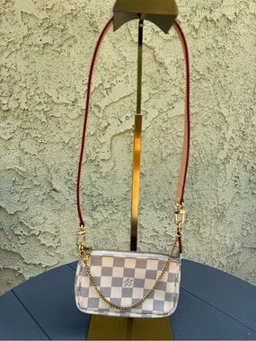 Louis Vuitton Mini Pochette Accessories in Damier Azur canvas w/LV chain & Strap